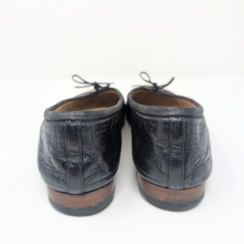 Chanel Black Gold CC Ballet Flats Cap Toe Size 37.5 Leather Monogram - Picture 9 of 13